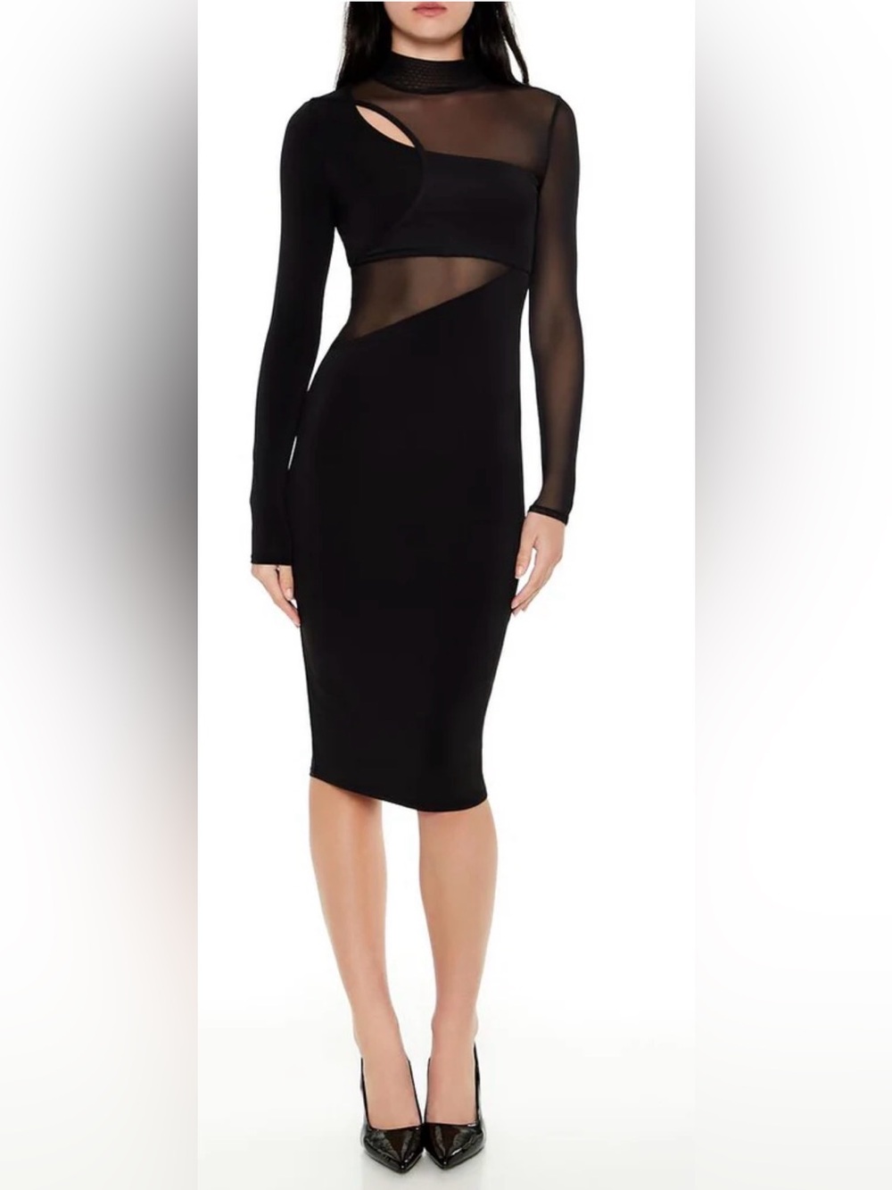Forever 21 Black Sheer-Panel Midi Dress